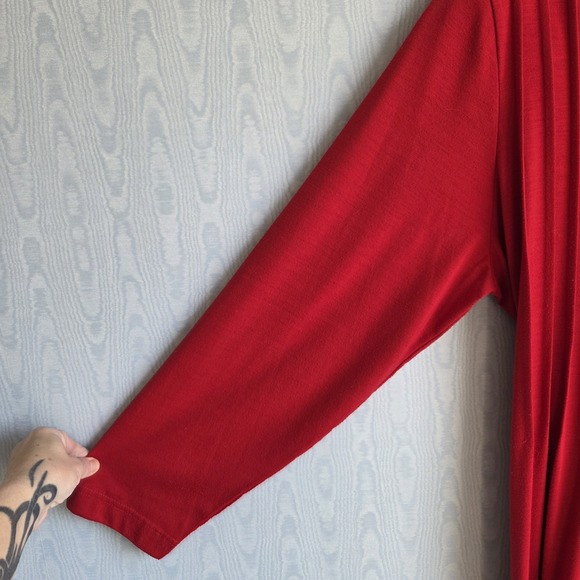 Vtg 90s Diana Marco Dress 18 Jersey Pintuck Tie Back Maxi Red Cottage Holiday - Picture 2 of 10